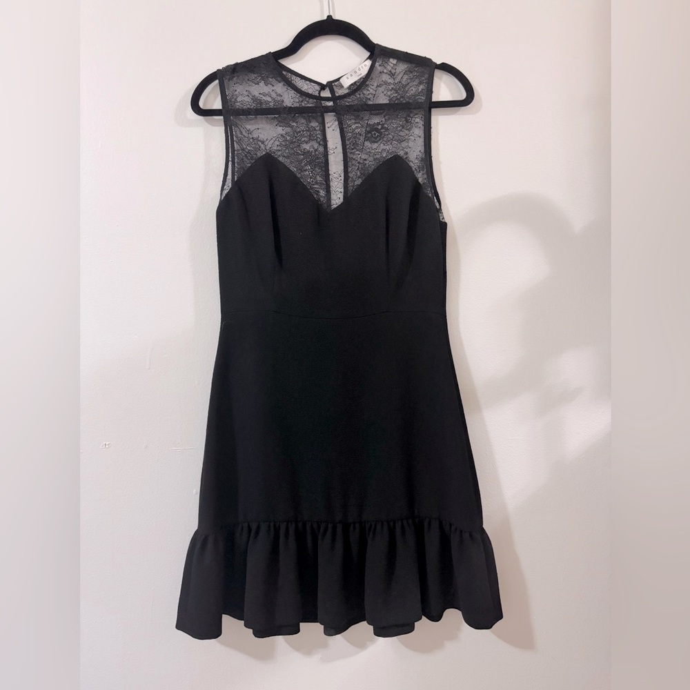 Sandro Paris Lace Shoulder Dress in Black